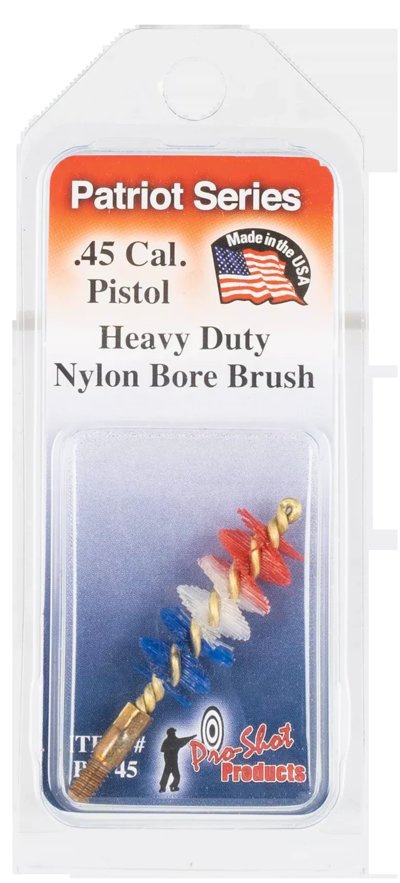 Pro-Shot Patriot Series .45 Cal Pistol Nylon Bore Brush, Brass Core, 8-32 Thread – PSP45
