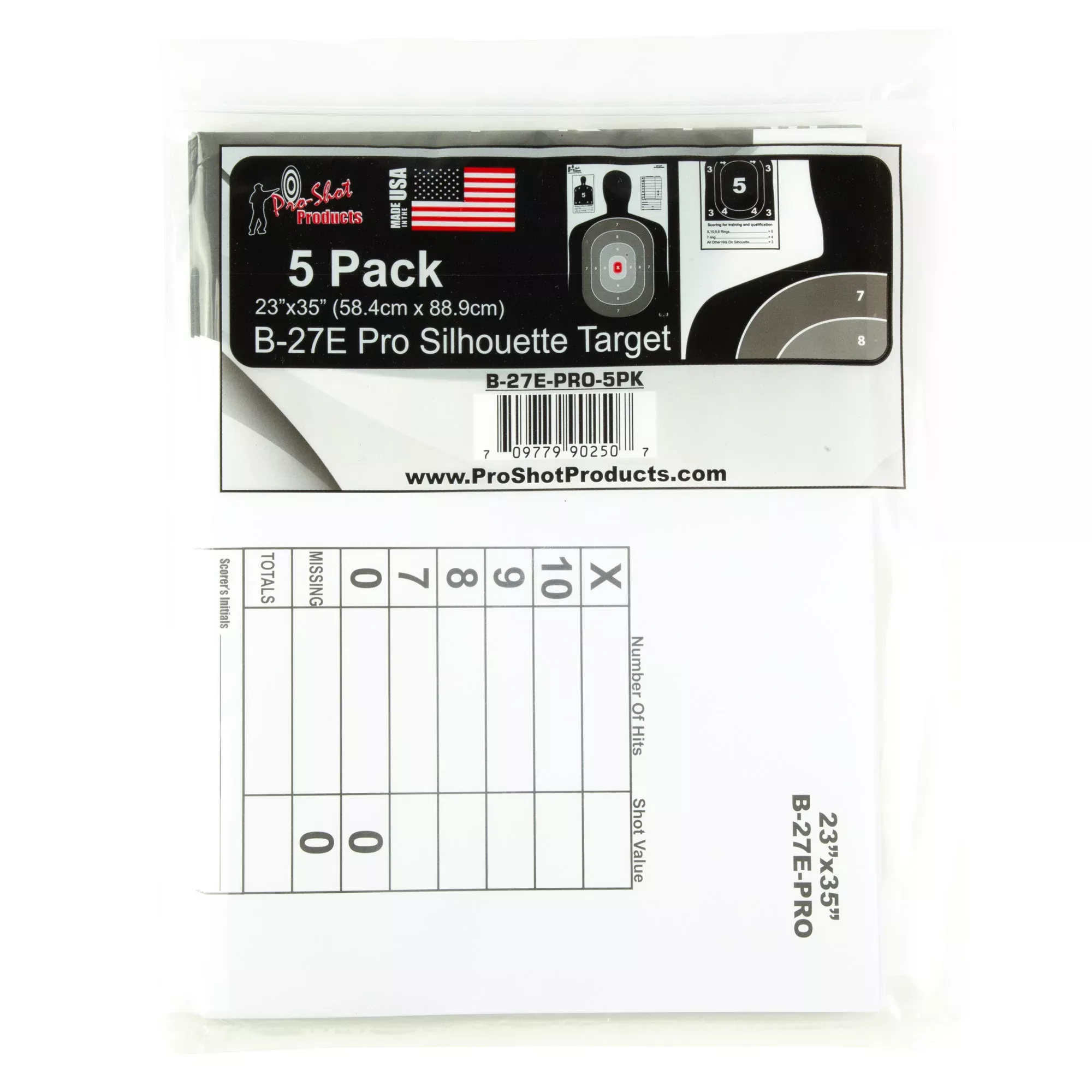 Pro-Shot Products B27-E Pro Silhouette Paper Targets 23x35, 5-Pack, High-Contrast, B-27E-PRO-5PK