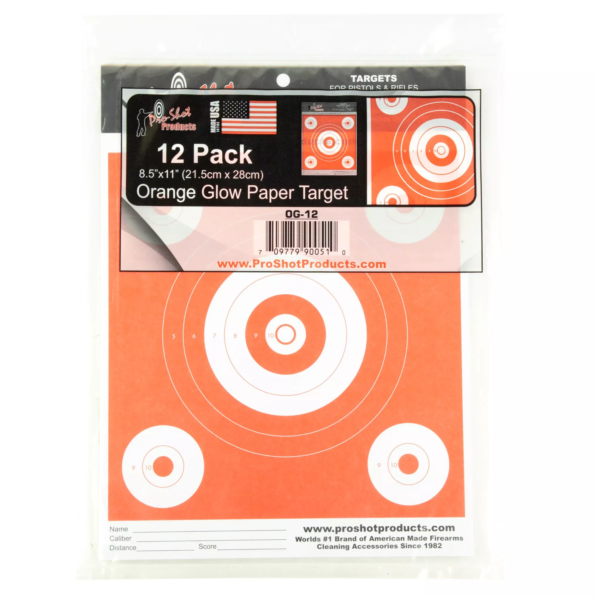 Pro-Shot Products Orange Glow Bullseye Paper Targets 8.5x11, 12-Pack, 6-inch center - OG-12