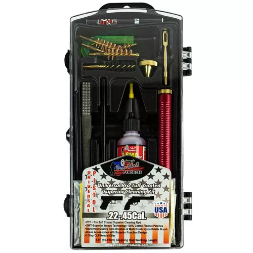 Pro-Shot Universal Pistol Cleaning Kit with Coated Rod, Multi-Caliber .22–.45, 1-Step CLP, PSTBLACKPISTOL