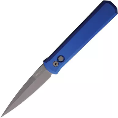 ProTech 920 Godfather AUTO Folding Knife - 4" 154CM Bead Blasted Plain Blade, Blue Aluminum Handles - 920-BLUE