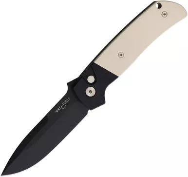 ProTech Bob Terzuola ATCF Tuxedo AUTO Folding Knife - 3.5" MagnaCut Black DLC Drop Point Blade, Black Aluminum Handles with Ivory Micarta Inlays - BT2752