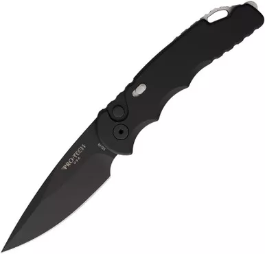ProTech TR-5 AUTO Folding Knife - 3.25" S35VN Black DLC Plain Blade, Black Aluminum Handles - T503
