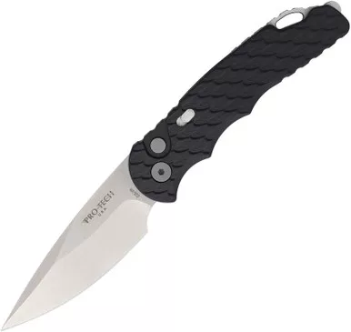 ProTech TR-5 AUTO Folding Knife - 3.25" S35VN Stonewashed Plain Blade, Black Feather Textured Aluminum Handles - T505-F