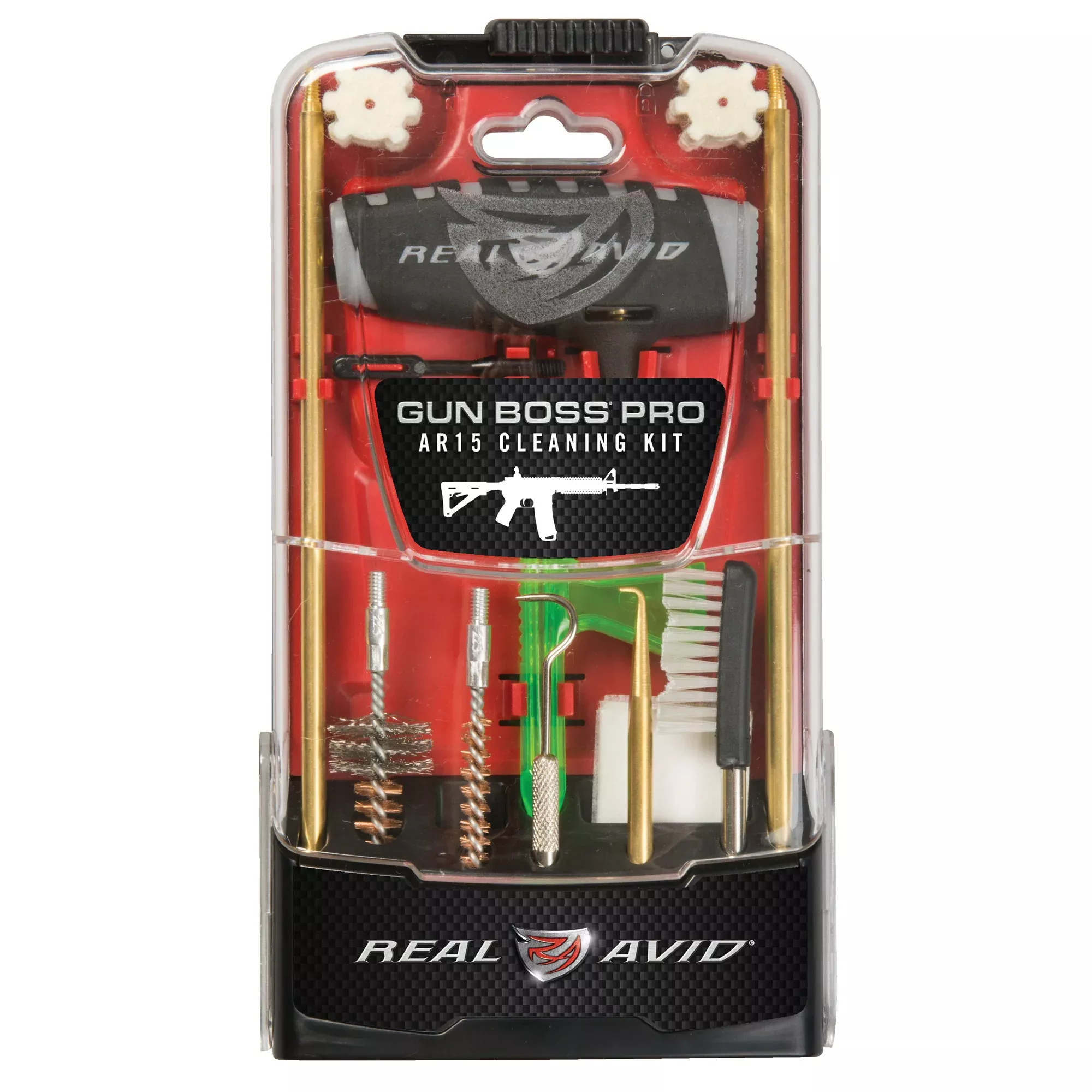 Real Avid Gun Boss Pro AR-15 Cleaning Kit, 18-Piece with 29in Brass Rod & Stand-Up Case AVGBPROAR15