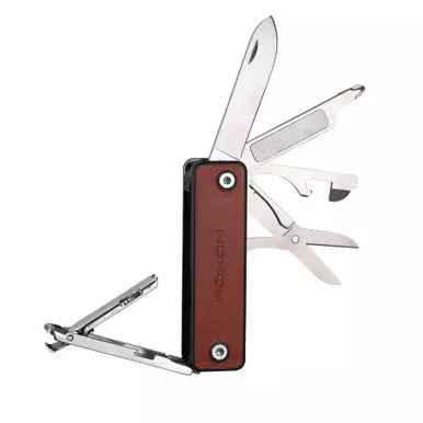 ROXON M4 14 in 1 Mini EDC Multitool - Brown Leather Handle