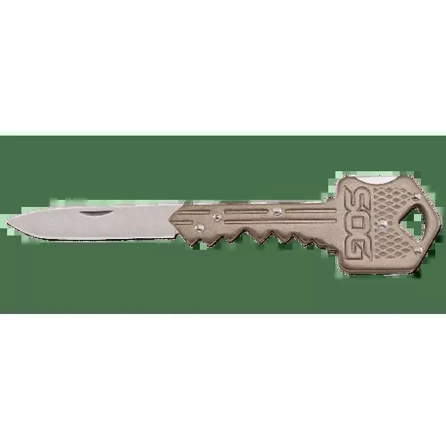 S.O.G SOGKEY102CP Key 1.50" Folding Plain Drop Point Satin 5Cr13MoV SS Blade/ Brass Stainless Steel Handle Knife
