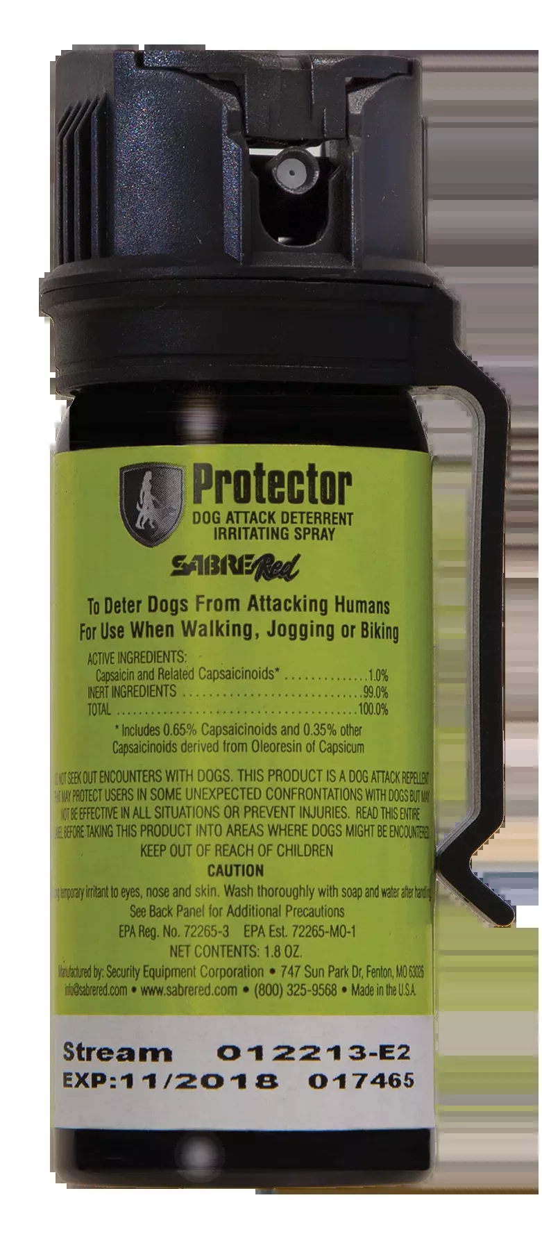 Sabre Protector Dog Deterrent Pepper Spray with Belt Clip, 1.8 oz, 15 ft Range, SRPMK3