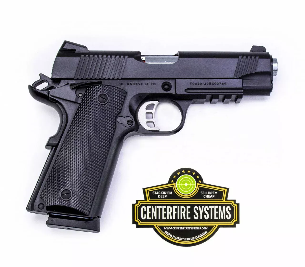 SDS Imports 1911 Carry with Rail 45 ACP 4.25 8+1 Black Cerakote Black Cerakote Steel Slide Black Polymer Grip