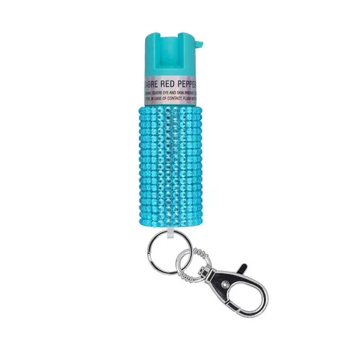 Security Equipment Jeweled Pepper Spray with Snap Clip Keychain, 25 Bursts, Teal SECKRJTL02