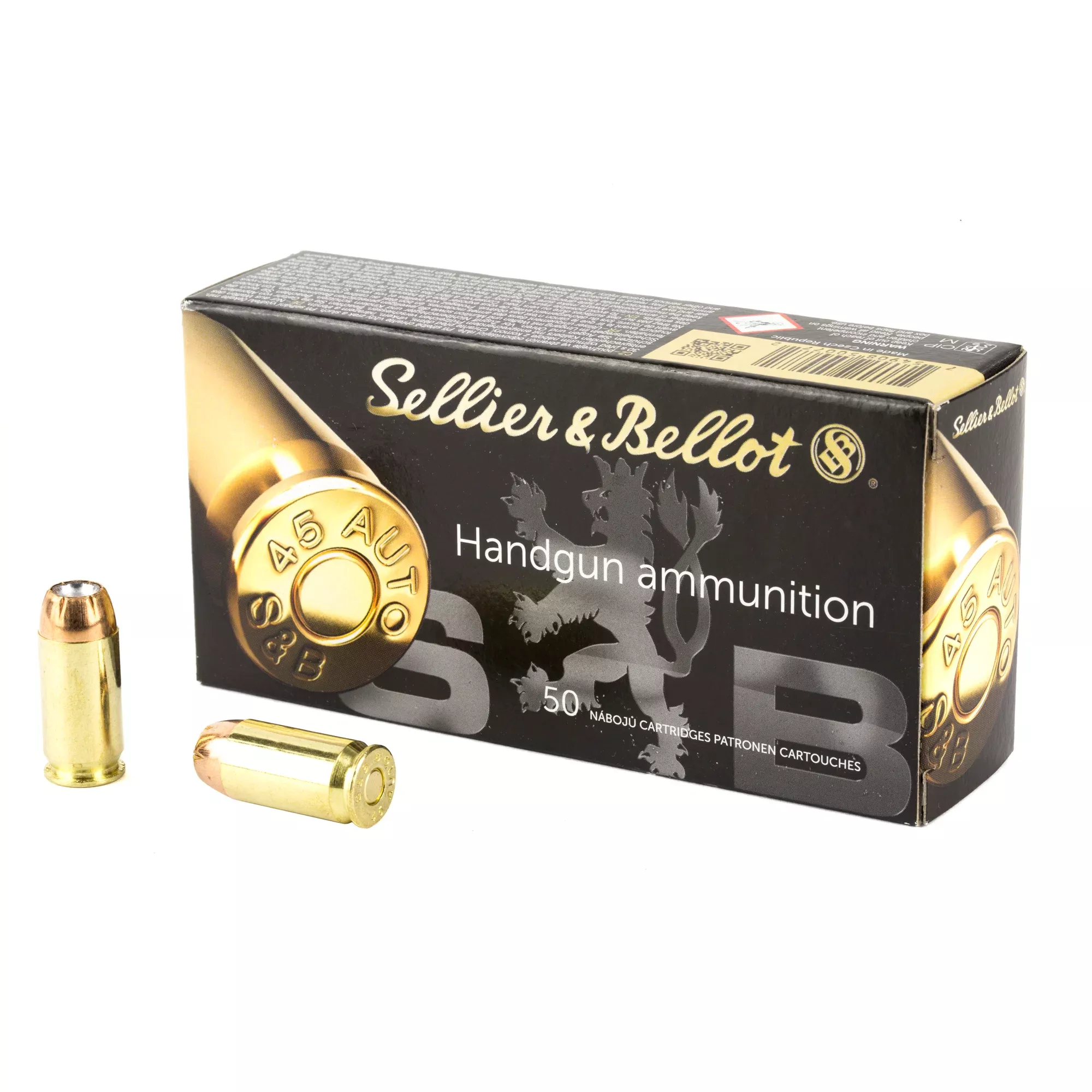 Sellier & Bellot .45 ACP 230 Grain Jacketed Hollow Point Handgun Ammo, 50-Round Box SB45C