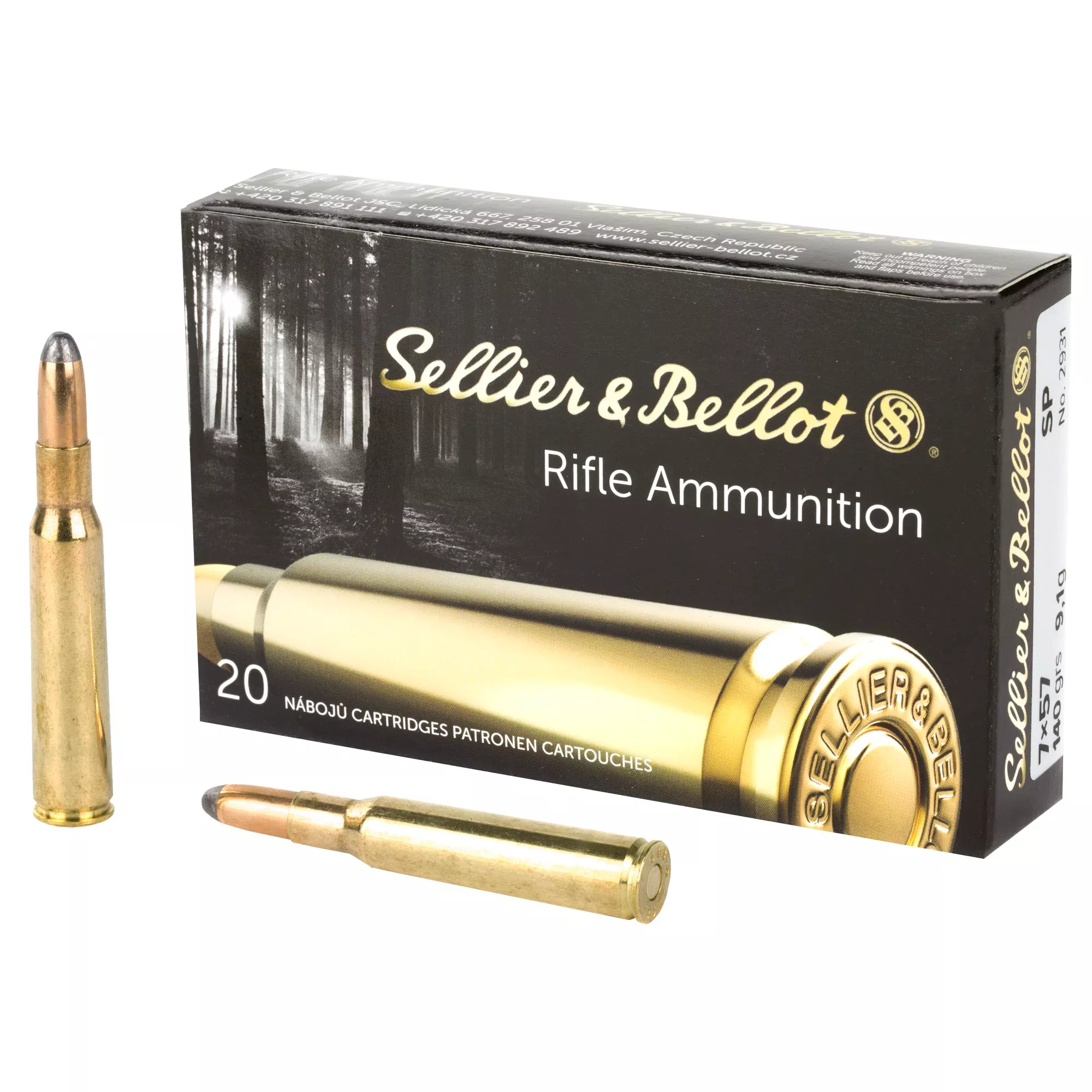 Sellier & Bellot 7x57mm Mauser 140gr Soft Point Rifle Ammo, 20-Round Box SB757B