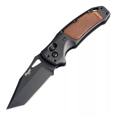 SIG Sauer by Hogue K320 AXG Classic ABLE Lock Folding Knife - 3.5" S30V Black Cerakote Drop Point Blade, Black Aluminum Handles with Heritage Walnut Wood Inserts, AXIS/Crossbar Lock - 36377