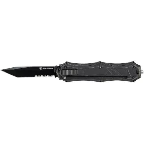 Smith & Wesson OTF Assist, Finger Actuator, Black 40% Serrated Tanto Blade