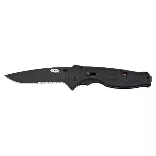 SOG Flash II Folding 3.5" Blade Partially Serrated, Black TiNi Handle