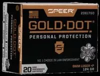 Speer 23617gd Gold Dot Personal Protection 9mm Luger + P 124 Gr 1220 Fps Hollow Point (Hp) 20 Bx/10 Cs