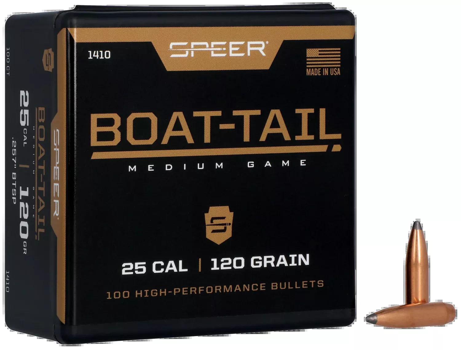 Speer Ammo 1410 Boat-Tail .25 Cal 120gr Jacketed Soft Point Boat Tail - 100/Box