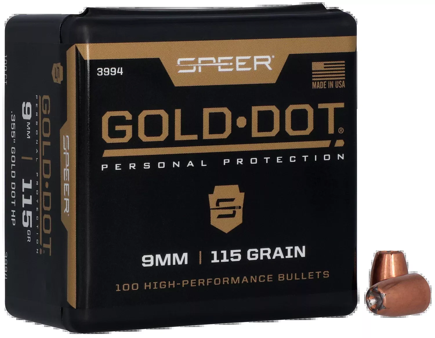 Speer Ammo Gold Dot Personal Protection 9mm .355 115gr Hollow Point Reloading Bullets 3994