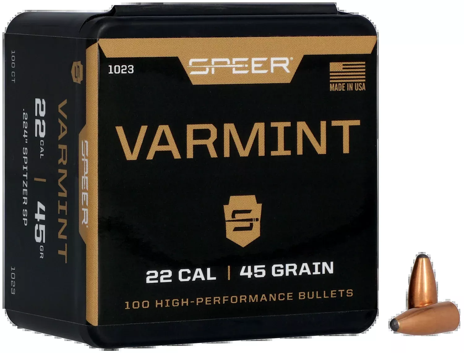Speer Ammo Varmint .22 Caliber 45 Grain Jacketed Soft Point Spitzer Reloading Bullets 1023