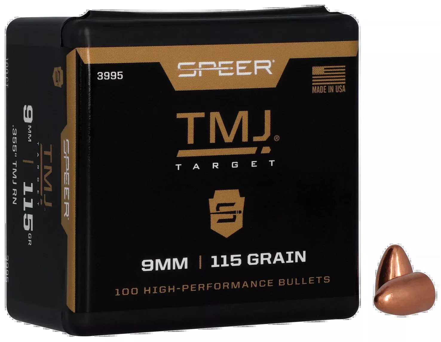 Speer Total Metal Jacket 9mm 115gr .355 Reloading Bullets, 100 Count Box (3995)