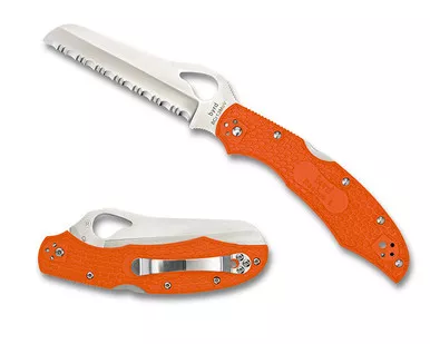 Spyderco Byrd Cara Cara 2 Rescue Folding Knife - 3.91" 8Cr13MoV Serrated Sheepsfoot Rescue Blade, Orange FRN Handles