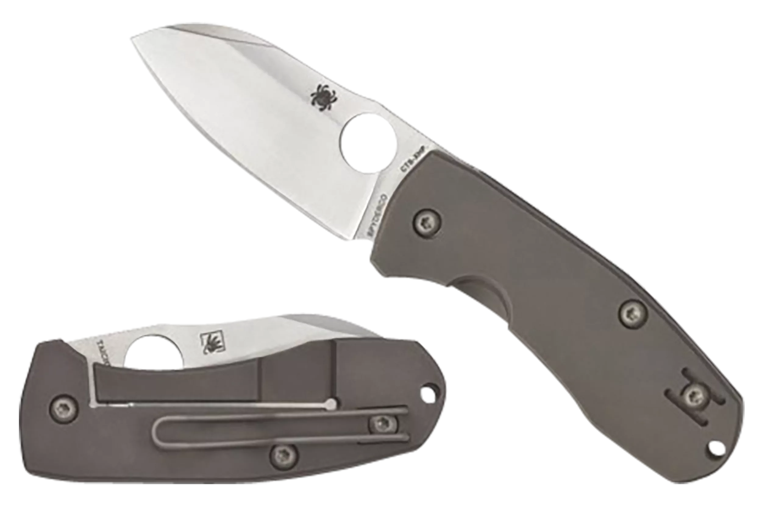 Spyderco C158TIP2 Techno 22.52" Folding Sheepsfoot Plain CTS XHP Steel Blade/Matte Stonewashed Titanium Handle Includes Pocket Clip
