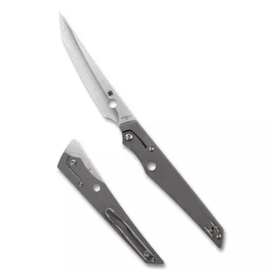 Spyderco COBOL Ball Joint SLIPIT Front Flipper Knife - 3.63" M390 Satin Compound Tanto Blade, Machined Titanium Handles, Reversible Wire Clip, Slipjoint - C273TIP