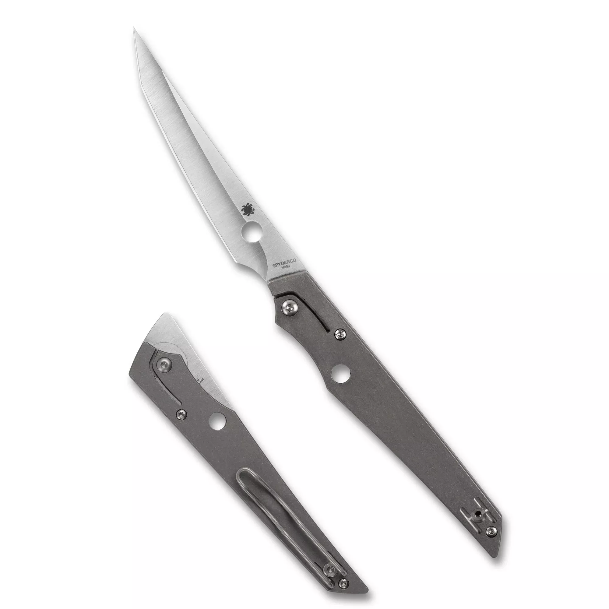 Spyderco COBOL Folding Knife, 3.63 in M390 Compound Tanto, Gray Titanium Handle, Slipjoint - C273TIP