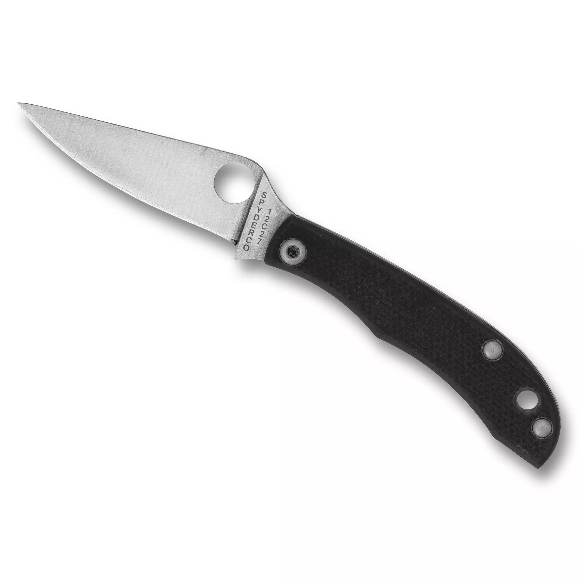 Spyderco HoneyBee Micro Slipjoint Folding Knife, 12C27 Full-Flat Blade, Black G-10 Scales - C137GBKP