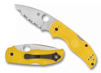 Spyderco Native 5 Salt Folding Knife - 2.95" CPM-MagnaCut Satin Serrated Blade, Yellow FRN Handles, Lockback - C41SYL5