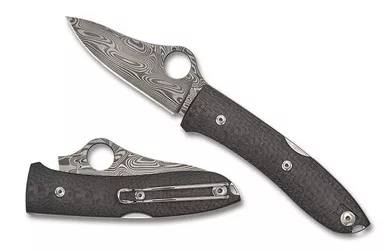 Spyderco SpyOpera Limited Sprint Run Folding Knife - 2.9" Thor Damasteel Plain Blade, Carbon Fiber Handles, Lockback - C255CFPD