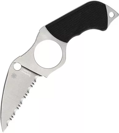 Spyderco Swick 5 Large Hole Fixed Blade Neck Knife - 2.73" LC200N Wharncliffe Serrated Blade, Black G10 Handles, Boltaron Sheath with G-Clip - FB14S5