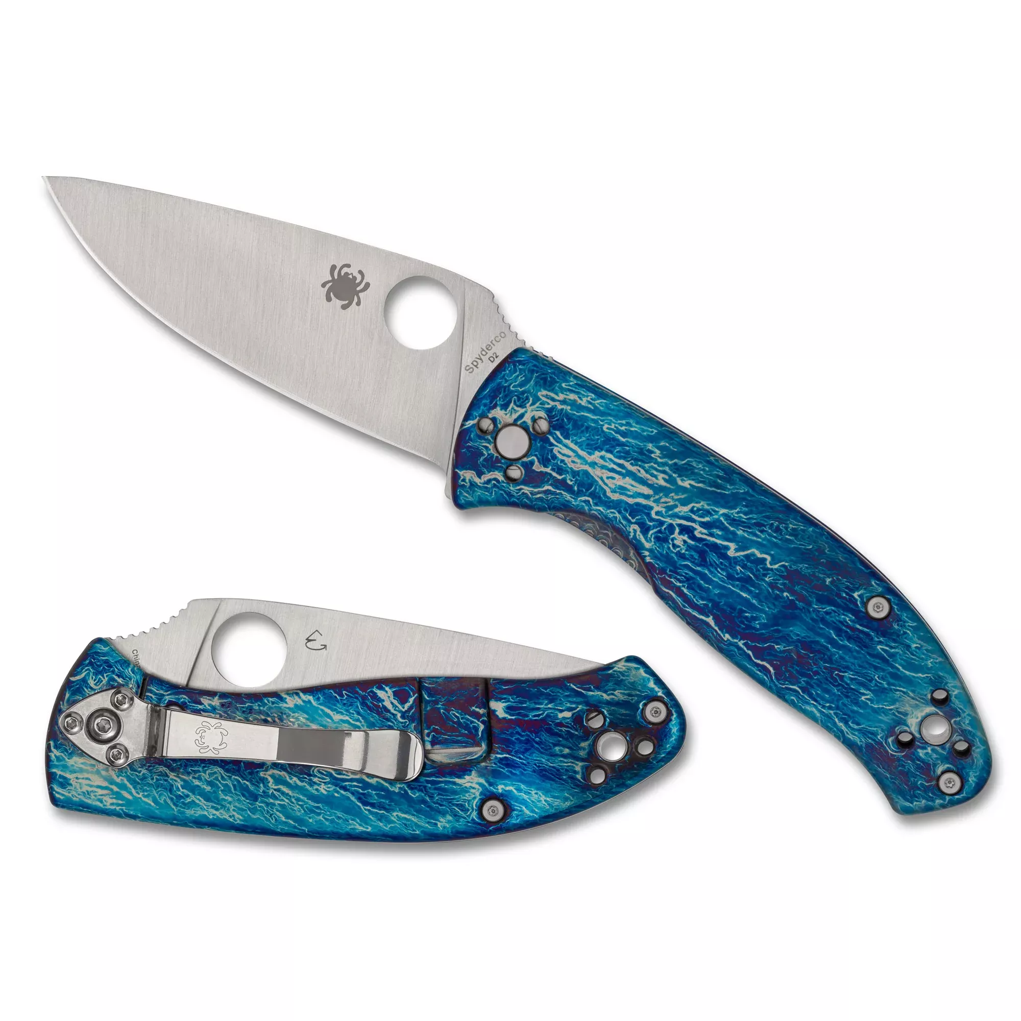 Spyderco Tenacious Reeve Integral Lock Titanium Disarray D2 Folding Knife, Blue – C122TIBLD2P