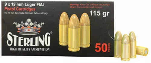 Sterling Brass Case 9MM 115 Grain Full Metal Jacket - 50 Round Box