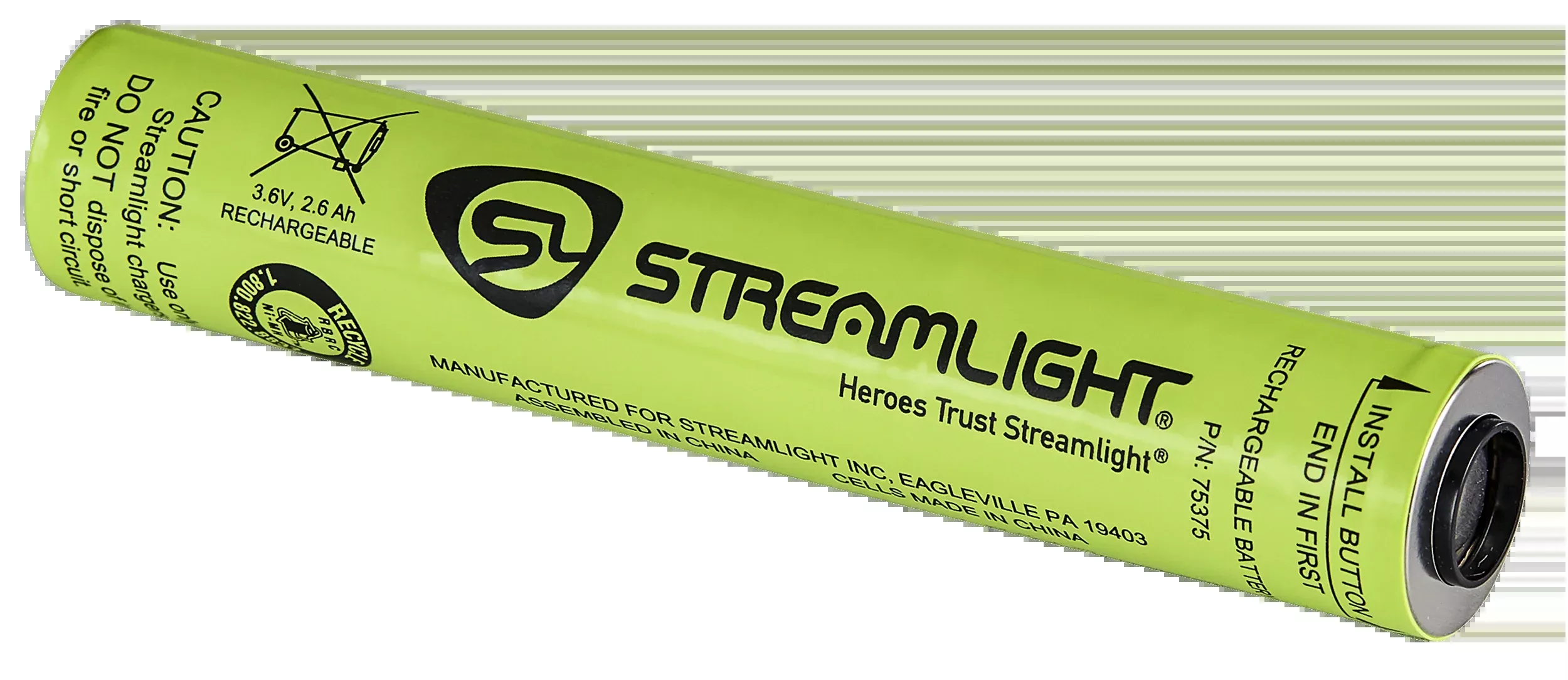 Streamlight Stinger/PolyStinger NiMH Rechargeable Battery Stick, 3.6V 2.6Ah, Neon Yellow – 75375