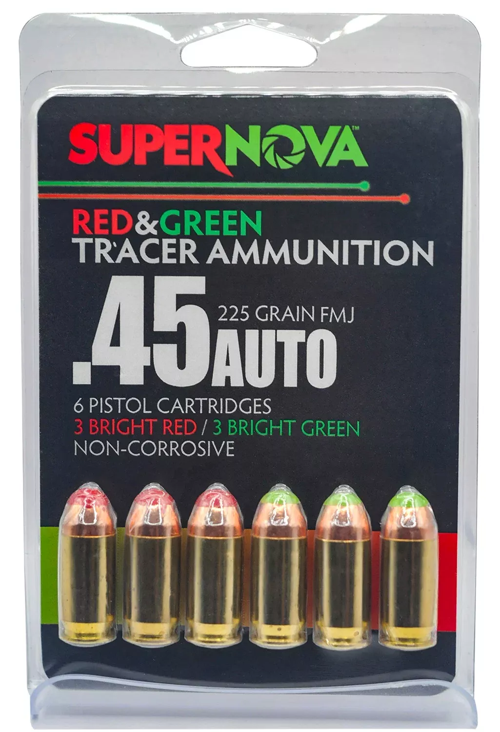 Supernova PMSN45ACMP Green/Red Tracer45ACP 225gr Full Metal Jacket 6 Per Box/60 Case
