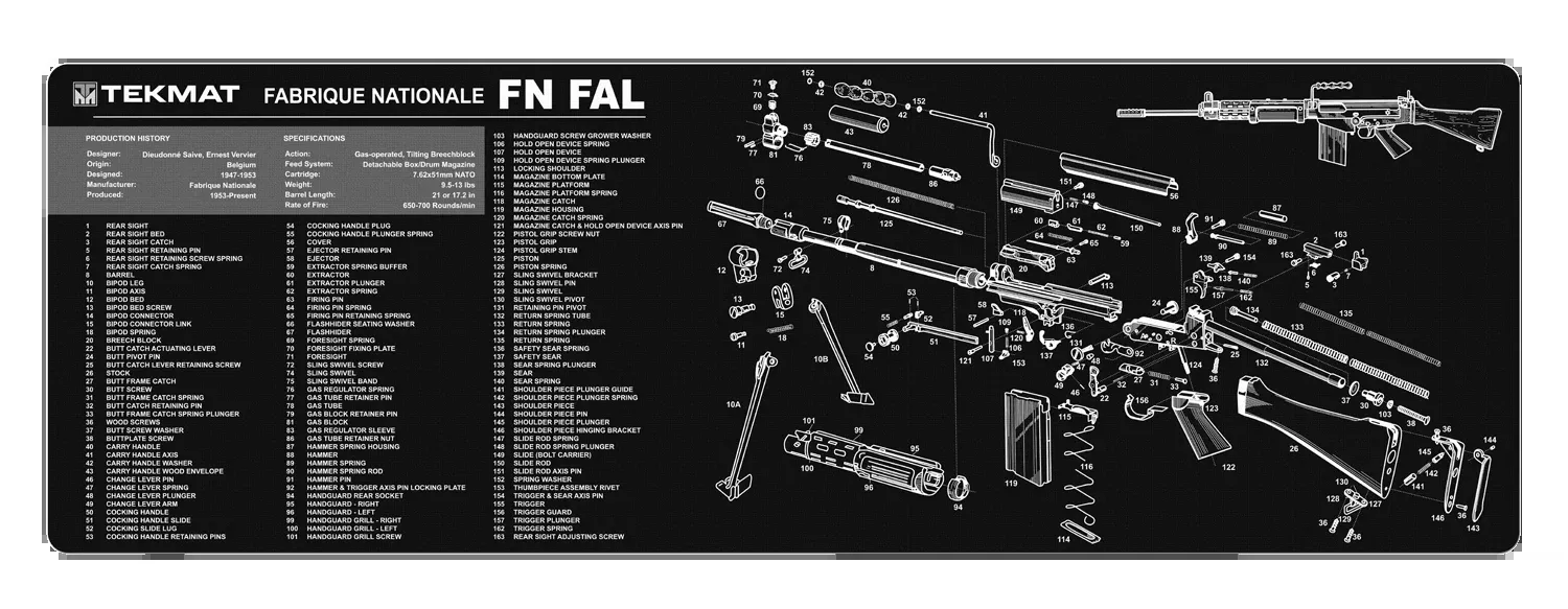 TekMat FN-FAL 12"x36" Rubber Cleaning Mat - Black/White