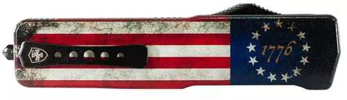 Templar Knife LZBRF321 Premium Weighted Betsy Ross Flag Large 3.55" OTF Drop Point Plain Black Oxide Stonewashed D2 Steel Blade, 5.25" Betsy Ross Flag Aluminum Zinc Alloy Handle