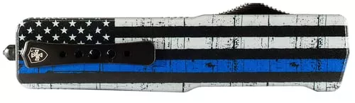 Templar Knife MABTB12 Premium LW We Back You Slim 3.25" OTF Dagger Plain Black Oxide Stonewashed D2 Steel Blade, 5" Black & White w/Blue Line Aluminum Handle