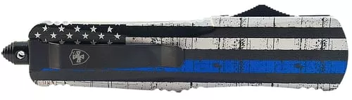 Templar Knife MBTB131 Gen II Back The Blue Slim 3.43" OTF Dagger Plain Black Oxide Stonewashed 440C SS Blade, 5.05" Black & White w/Blue Line Aluminum Handle, Glass Breaker