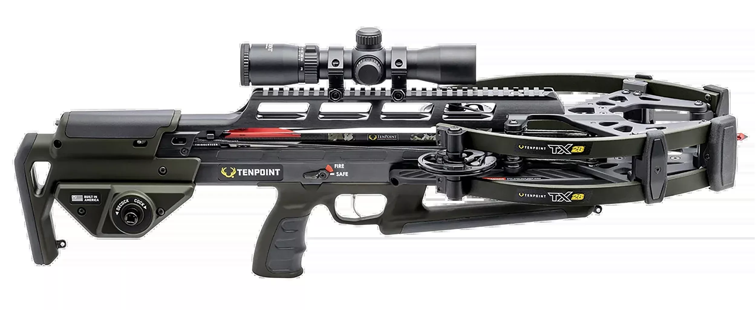 TenPoint TX 28 Rail-less Crossbow, Moss Green, Safe De-cocking, 250 lb Draw, 28 in Length – CB250041849