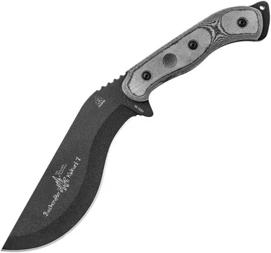 TOPS Knives Bushcrafter Kukuri 7.0 Fixed Blade - 7-3/4" 1095 Kukri Blade, Black Linen Micarta Handles, Green Kydex Sheath - BKUK-01