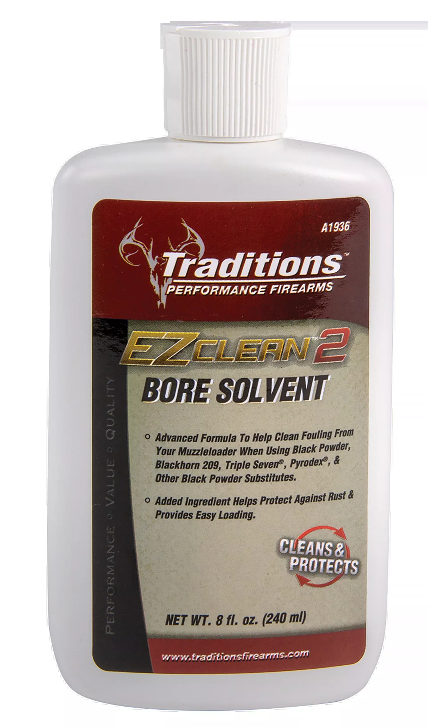 Traditions EZ Clean 2 Bore Solvent 8 oz Squeeze Bottle – Cleans Fouling, Protects Against Rust, A1936