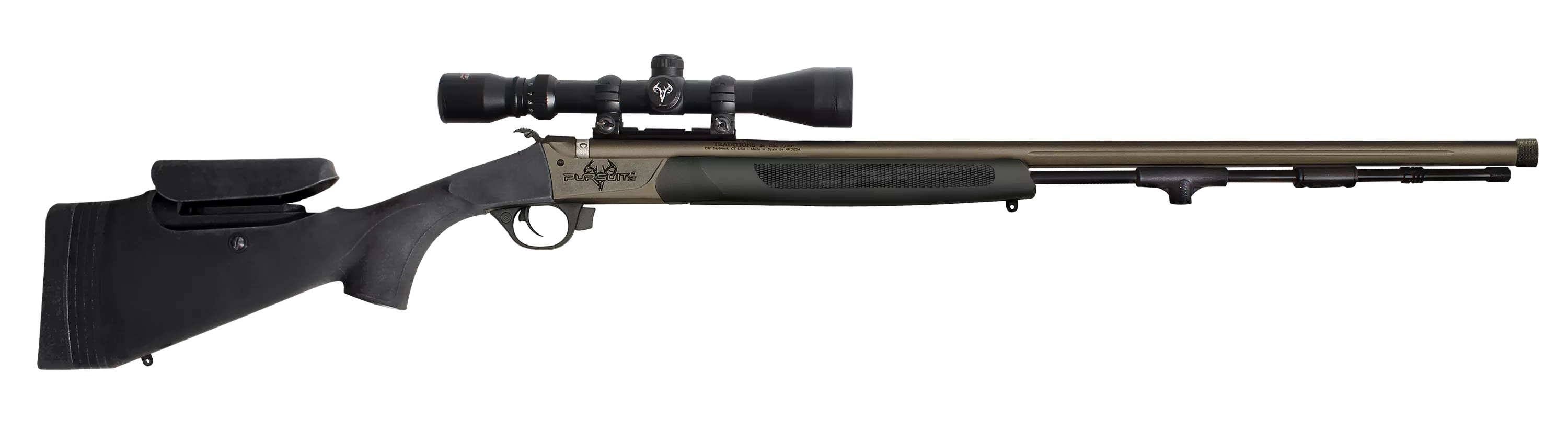 Traditions R53-74660450 Pursuit XT Pro w/Scope 50 Cal Tungsten Cerakote 26" Fluted/Threaded w/VAPR Twist Barrel, Black Adj Cheek Piece & LOP Synthetic Stock, 3.5-10x44mm Duplex