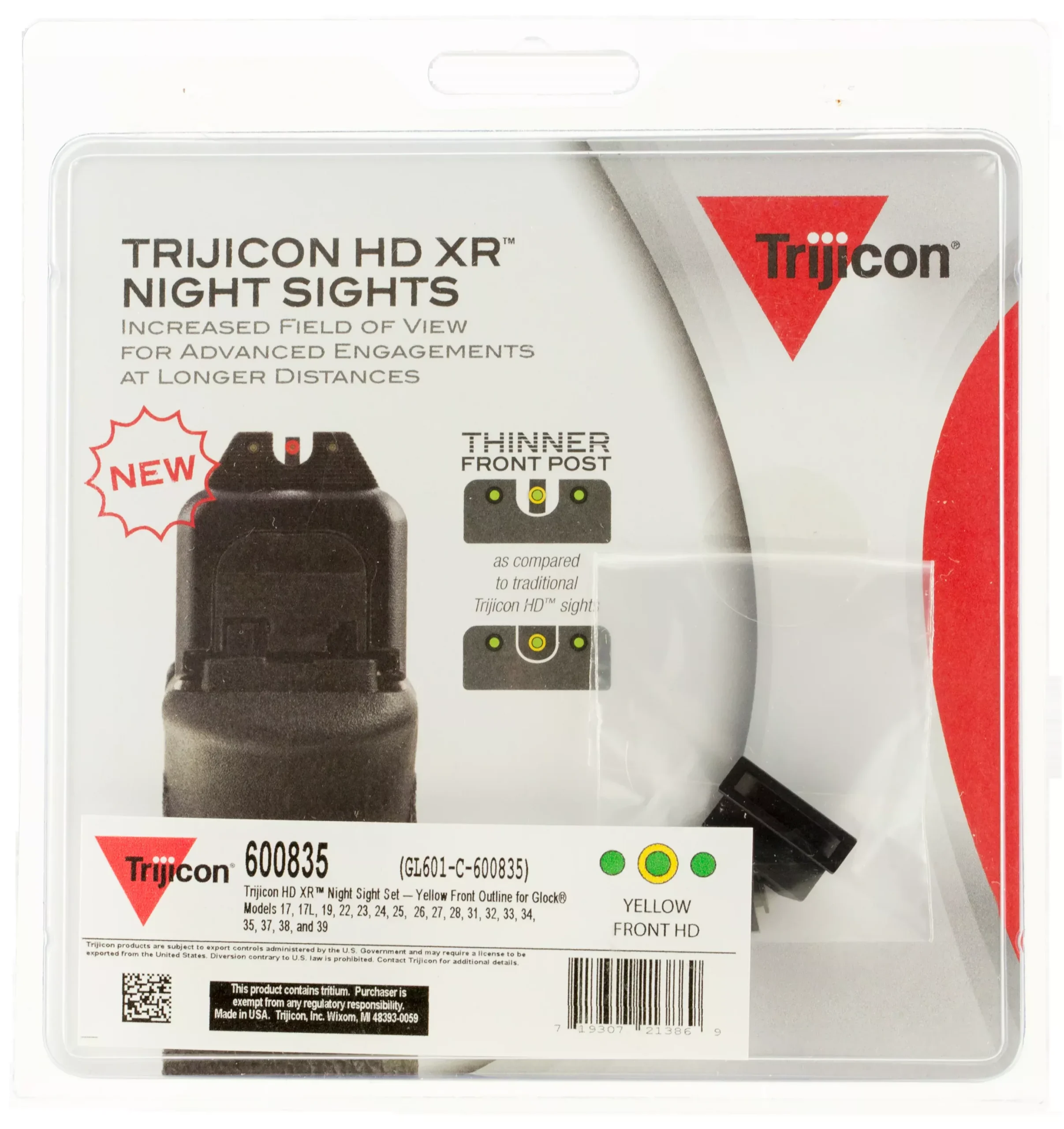Trijicon 600835 HD XR Night SightsGreen/Tritium Yellow Outline Front Sight-Green Tritium Black Outline Rear Sight Glock 17/17L/19/22 Standard Frame
