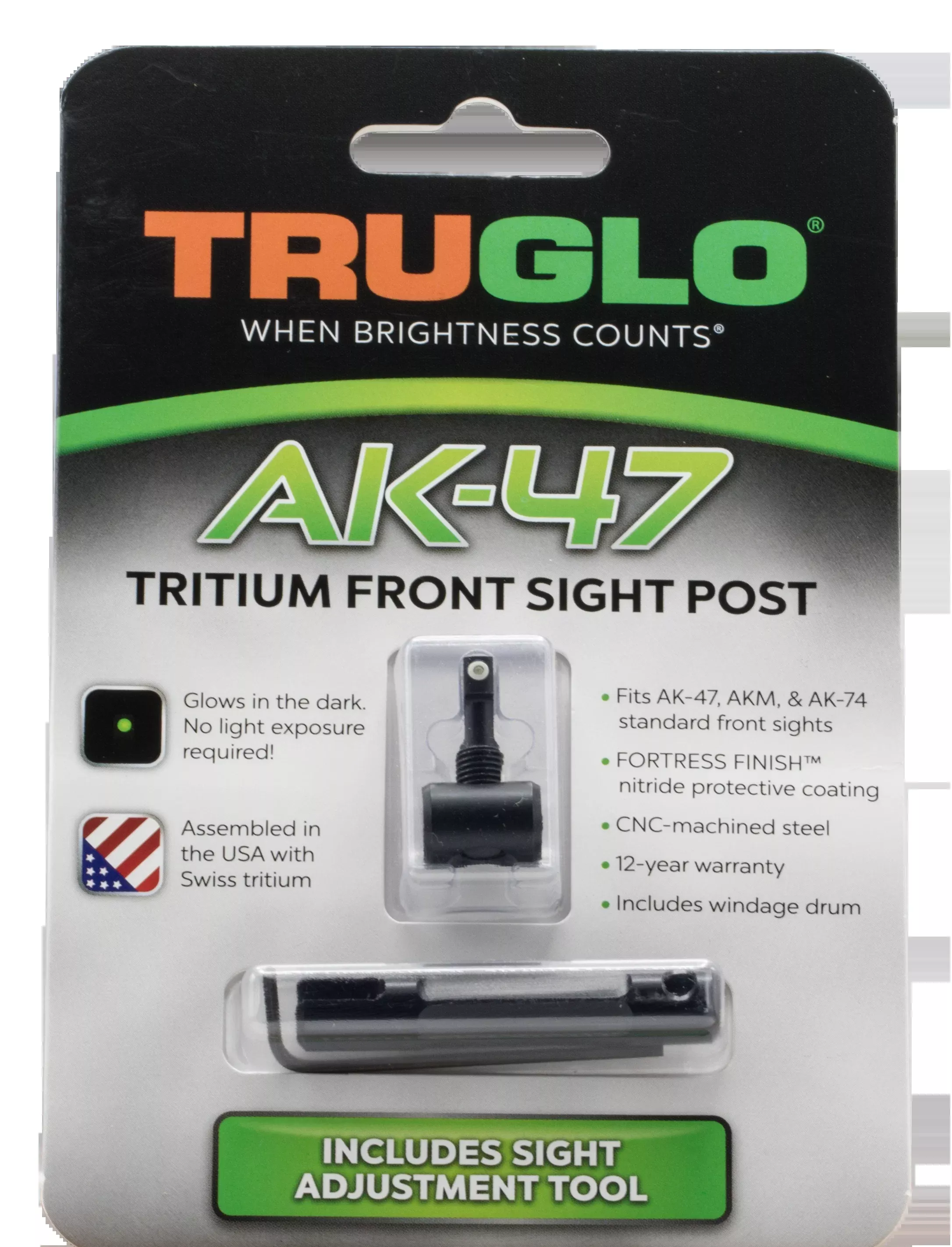 TruGlo Tritium Front Sight for AK-47, AKM, AK-74 - Green/White