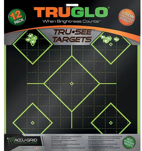 TruGlo Tru-See 5-Diamond Self-Adhesive Splatter Target 12x12 Black/Green 12 Pack