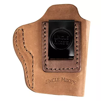 Uncle Mikes Inside Waistband Leather Holster - Size 3, Fits Most Medium Frame Autos (3" 1911/Bersa Thunder/Glock 42/43/Sig 365/Hellcat/Taurus Gx4), Leather, Metal Clip, Ambidextrous, Brown
