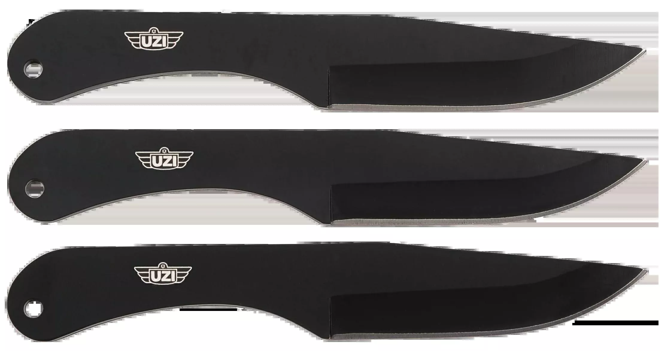 Uzi Accessories Throwing Knife Set, 3-Piece 8.25 in Black Stainless Steel with Leather Sheath UZKTRW004