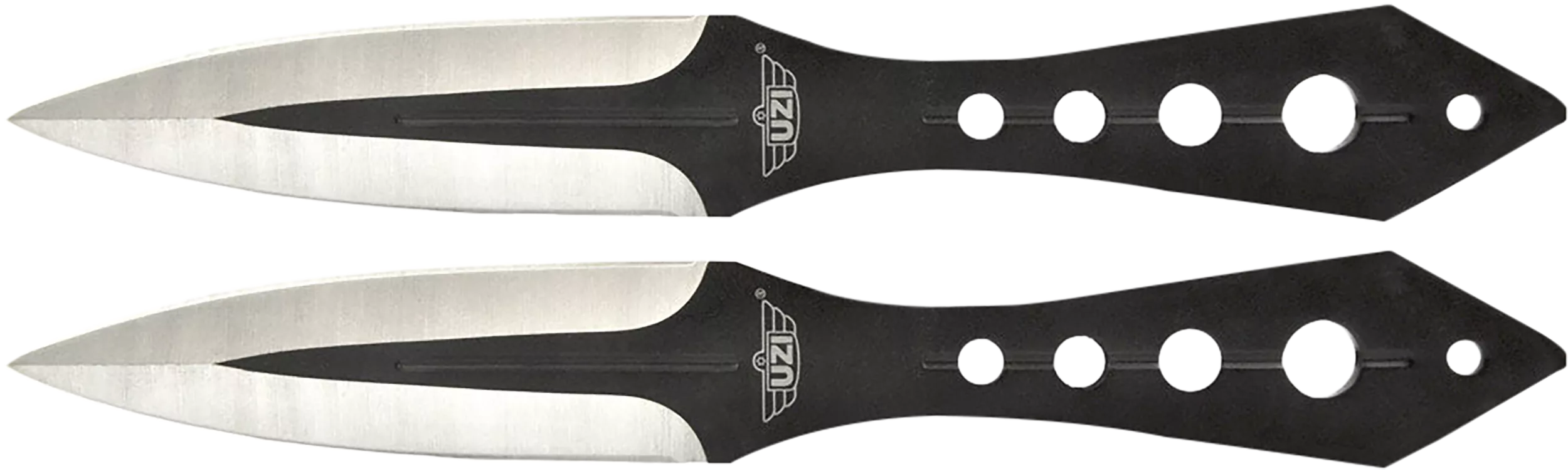 Uzi Accessories UZKTRWTZP Throwing KnivesTwo Fixed Plain Black/Silver Stainless Steel Blade, Black Stainless Steel Handle, Includes Nylon Holster
